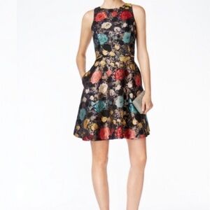 [12]Tahari By Arthur S Levine Floral Metallic Sleeveless Dress A shape Mini